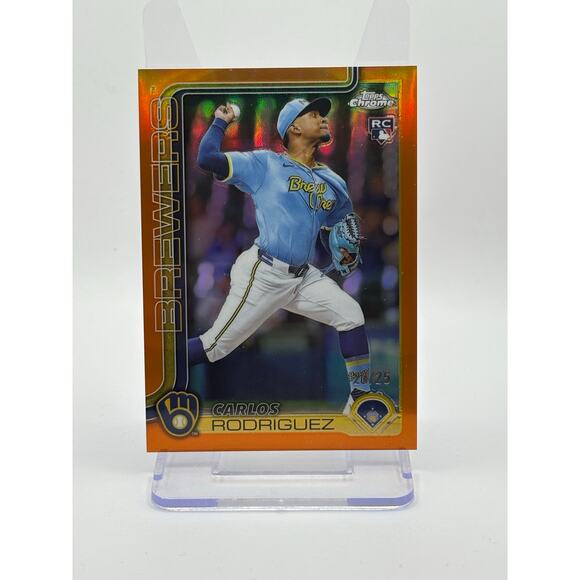 2025 Topps Chrome Carlos Rodriguez Rookie Orange Refractor 21/25 SP Brewers - Picture 1 of 2